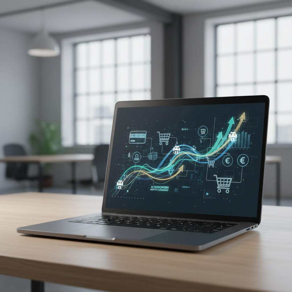 Conceptual image illustrating Generative Engine Optimization (GEO) with AI tools like ChatGPT, Gemini, and Copilot influencing e-commerce discovery.