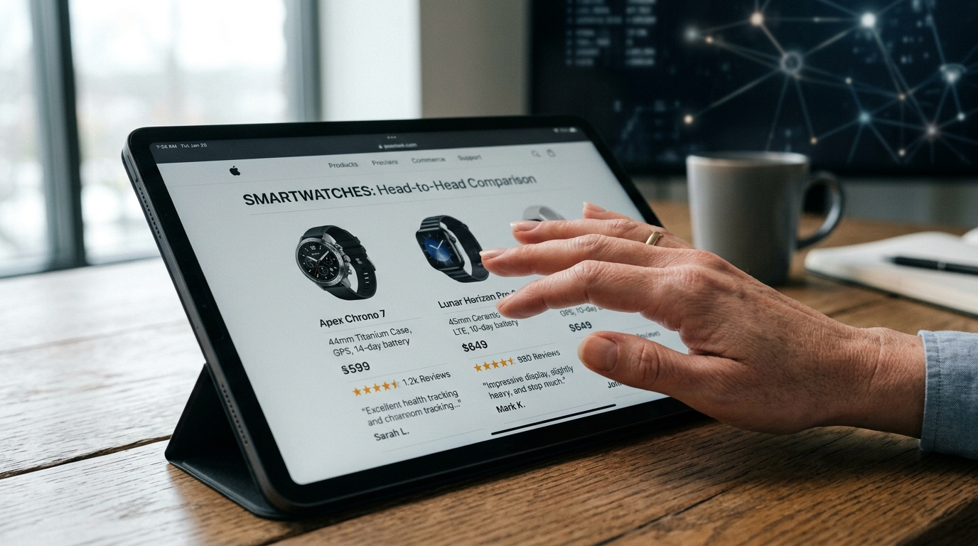 Conceptual illustration of an AI agent interacting with online shopping, representing the shift from traditional search to agentic commerce.
