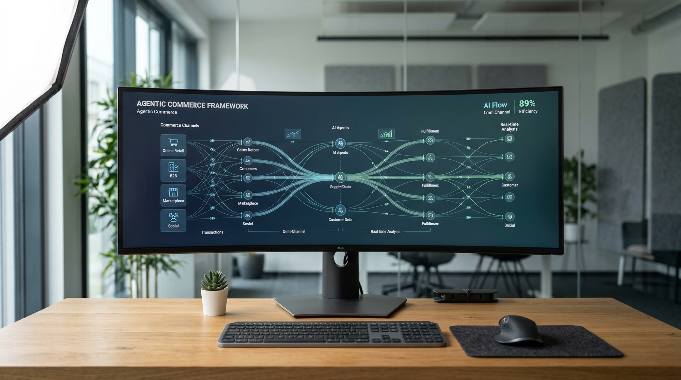 Conceptual image illustrating AI agents driving e-commerce sales growth on Shopify, with data points and digital connections.