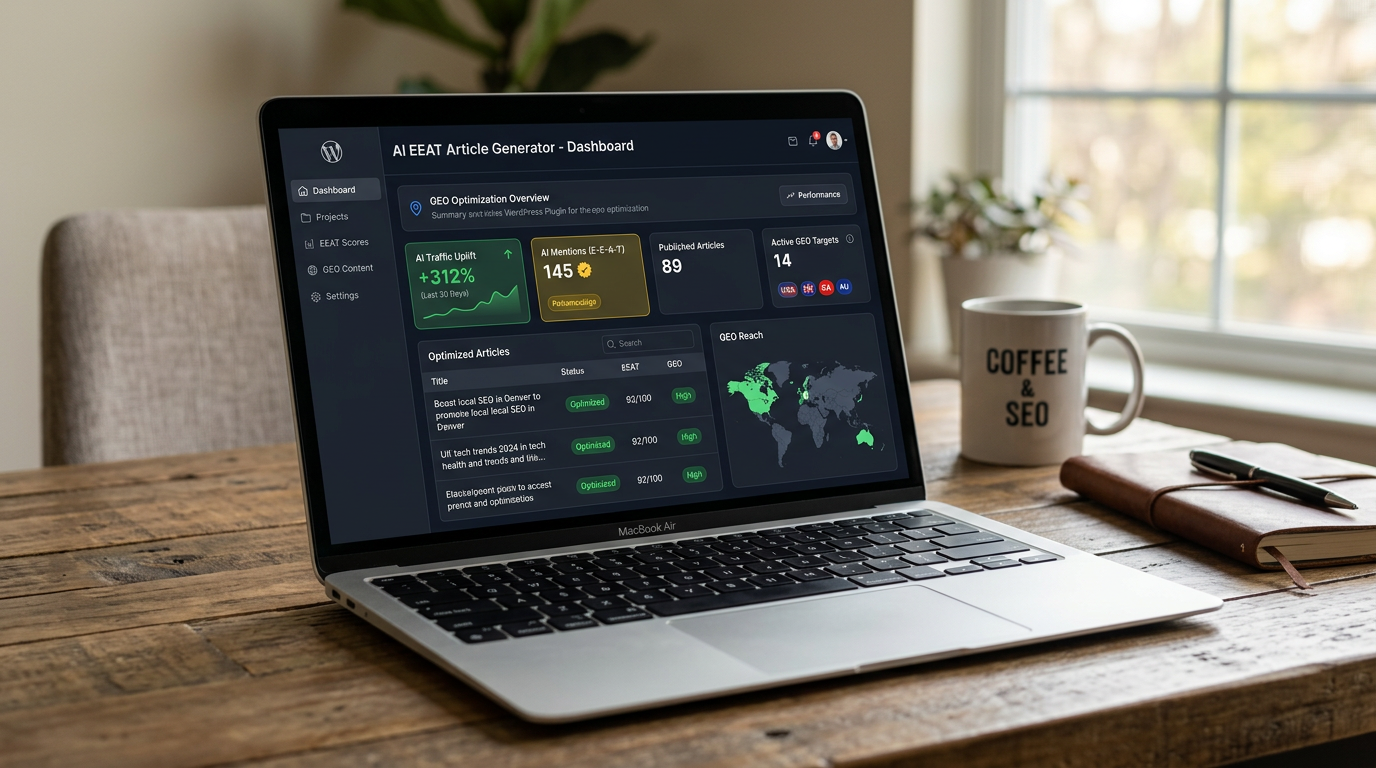 LovedByAI WordPress plugin interface, illustrating its GEO automation for small businesses to optimize content for AI answers and boost discoverability.