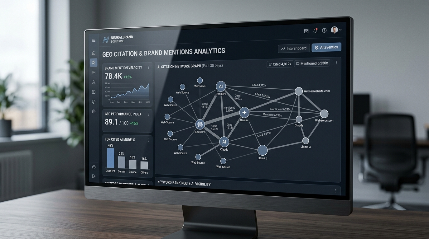 CiteLens Generative Engine Optimization (GEO) platform logo with AI search engine icons like ChatGPT, Perplexity, and Google AI.