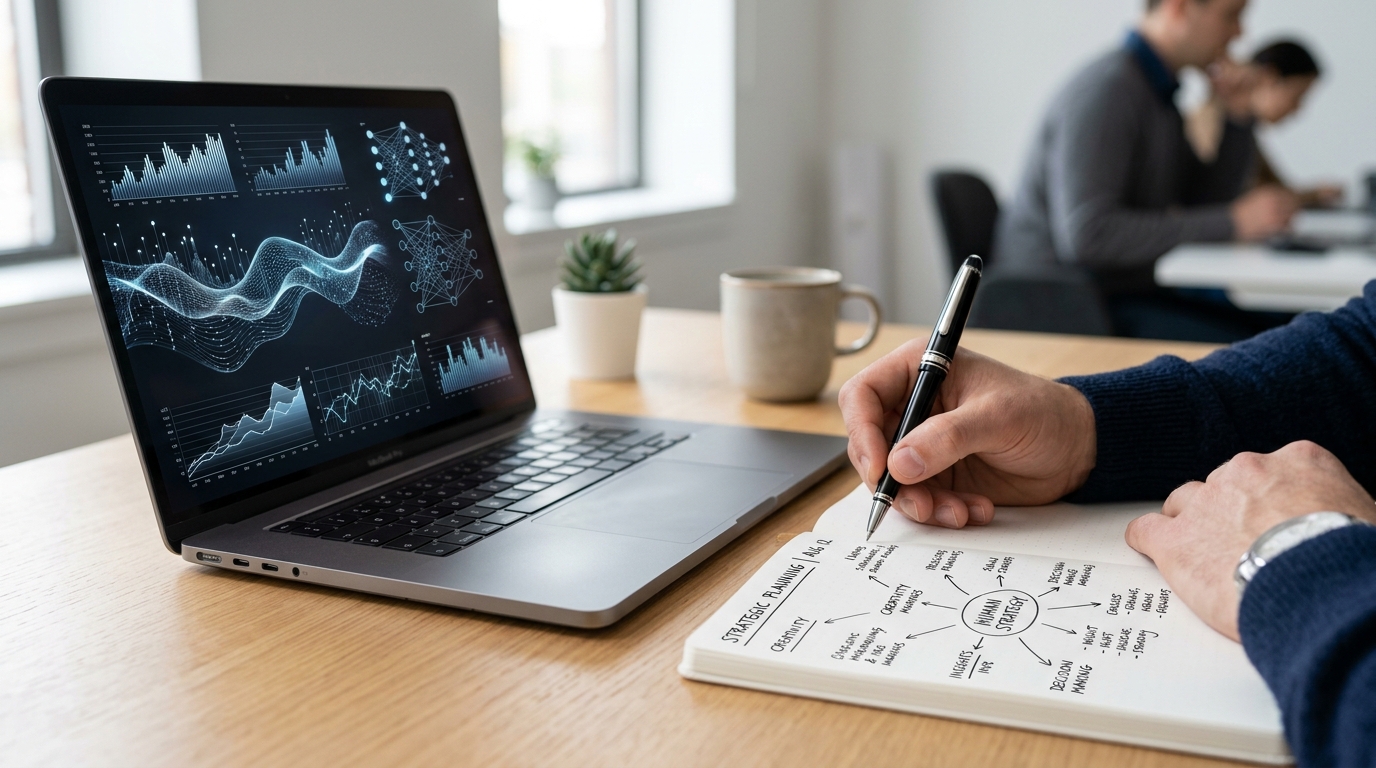 Visualizing the shift in digital advertising, where creative strategy becomes the primary edge over AI automation for brands using ROAS Suite.