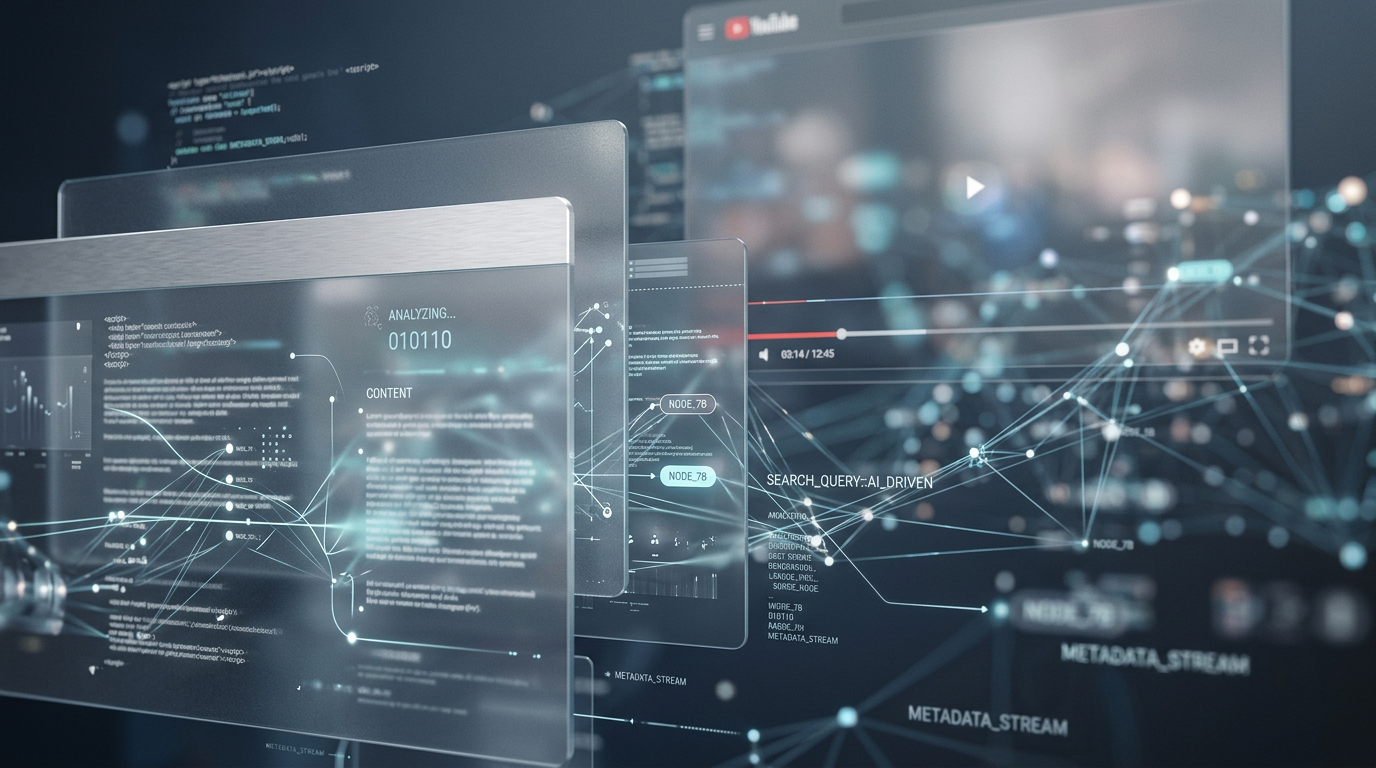 Illustration depicting the shift from traditional SEO (earning clicks) to Generative Engine Optimization (GEO) and AI-generated answers, with YouTube prominently featured as a source.
