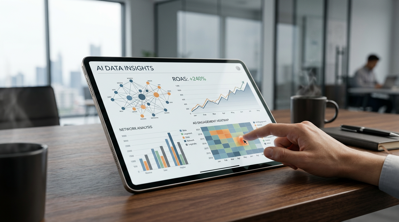 Screenshot of GetHookd's ROAS Suite dashboard showing AI-driven ad optimization tools for Meta and Google, with performance metrics and creative insights.