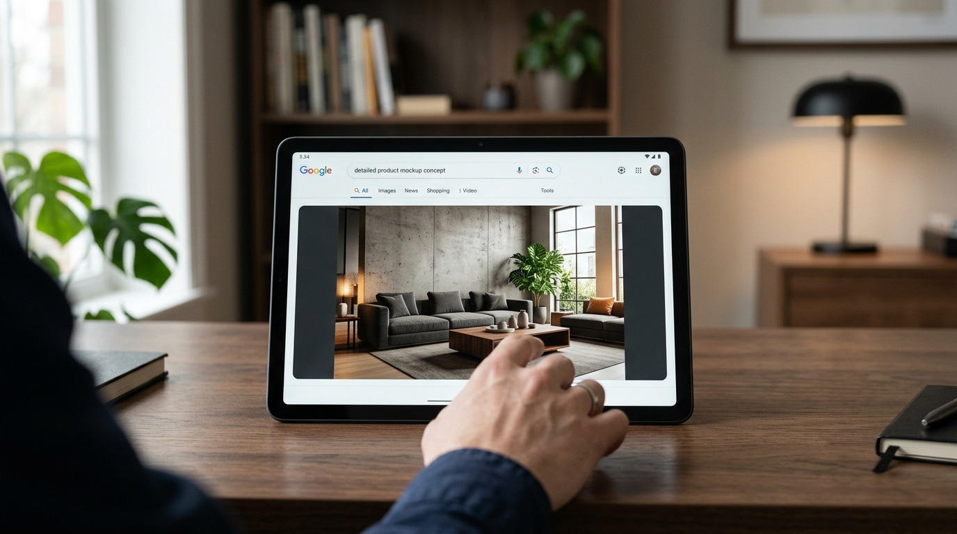 A conceptual image showing Google Search results with integrated AI image generation, illustrating new creative possibilities for users and brands.