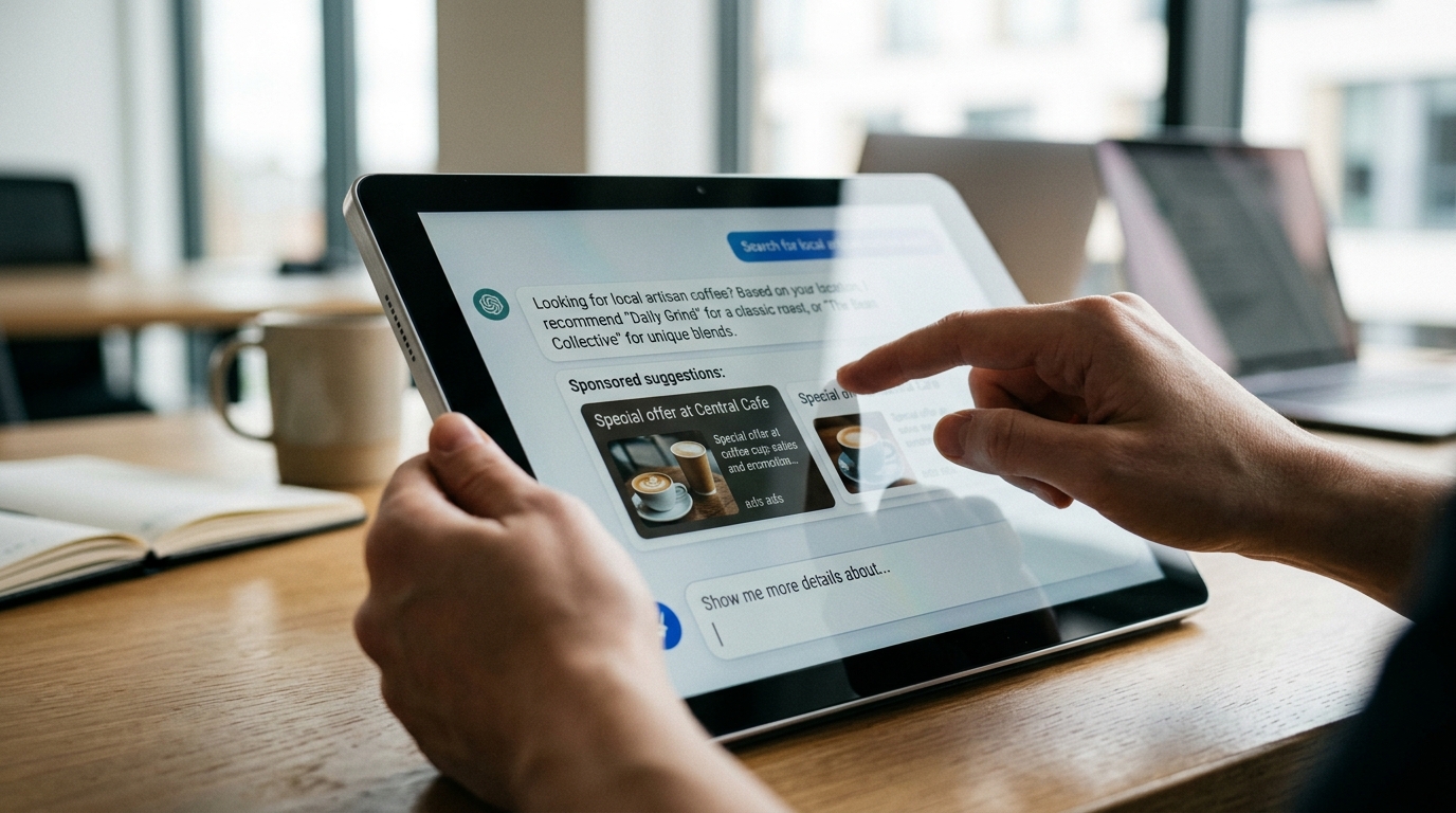 Google's new conversational AI ad interface showing a user query and a Gemini-powered sponsored response within the search results.