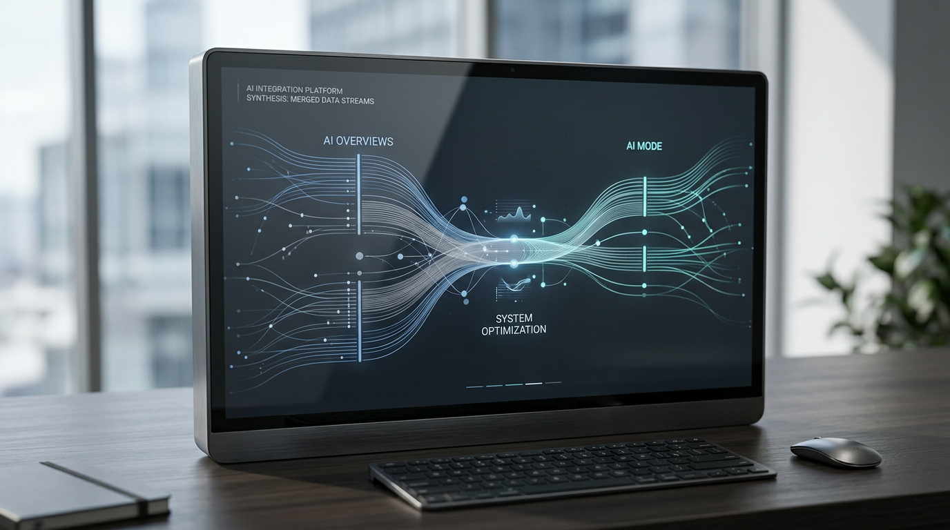 Diagram illustrating Google's timeline for merging AI Overviews and AI Mode, showing key dates and feature expansions impacting GEO strategies.