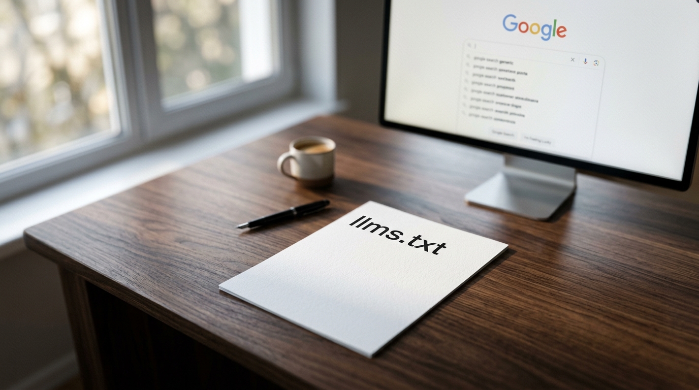 Google Search interface displaying AI-powered results with a focus on LLM optimization guidance and best practices.