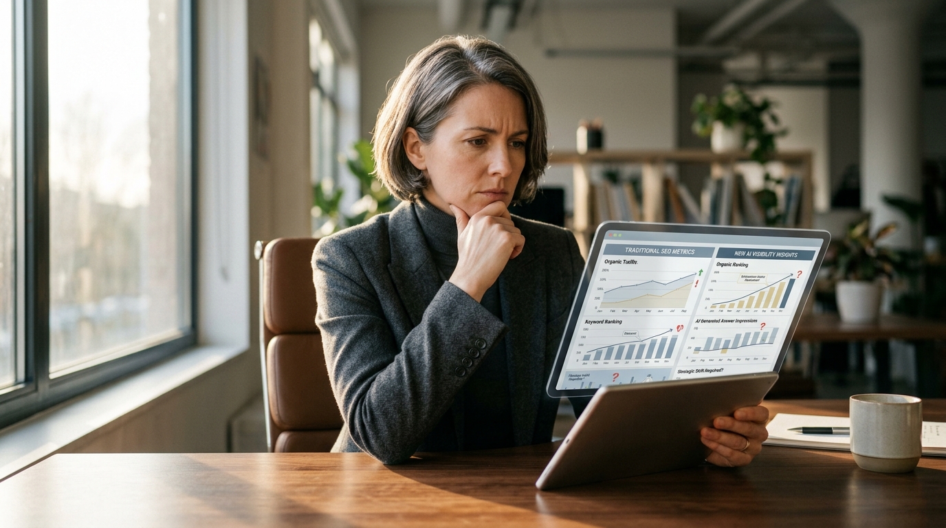 Infographic illustrating the shift in buyer search behavior from traditional links to direct questions asked to AI tools, highlighting the need for AEO.