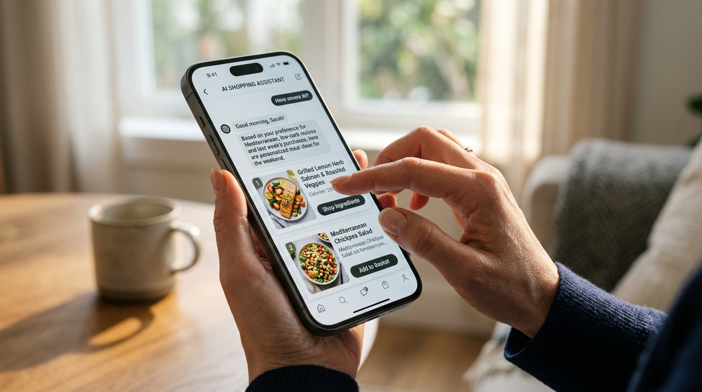 Visual representation of Instacart's Ads Studio and Immersive Feed, highlighting shoppable video and AI-assisted commerce.