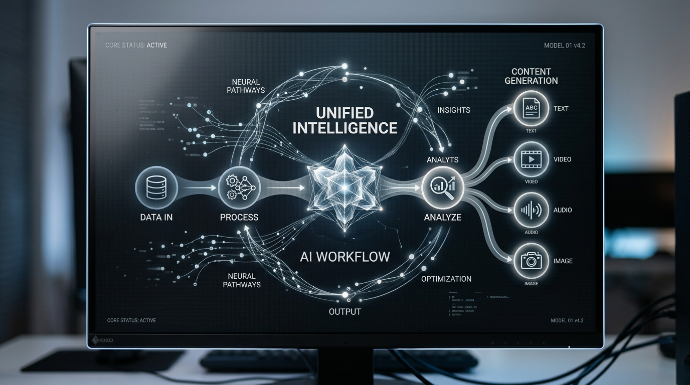 Luma AI Agents end-to-end creative workflow diagram, showing integration of text, image, video, and audio production.