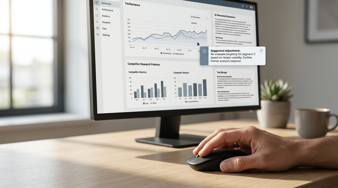 Screenshot of Meta Ads Manager interface highlighting the new Manus AI tools menu, demonstrating where advertisers can access AI-powered features for reporting and analysis.