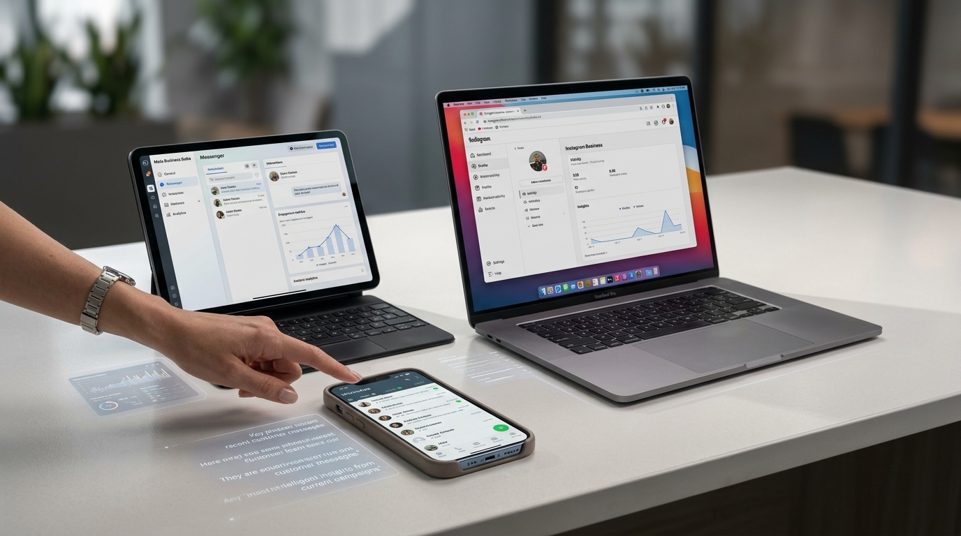 Visual representation of Meta Business Agent's interface, showing AI-powered conversational commerce on Meta platforms.