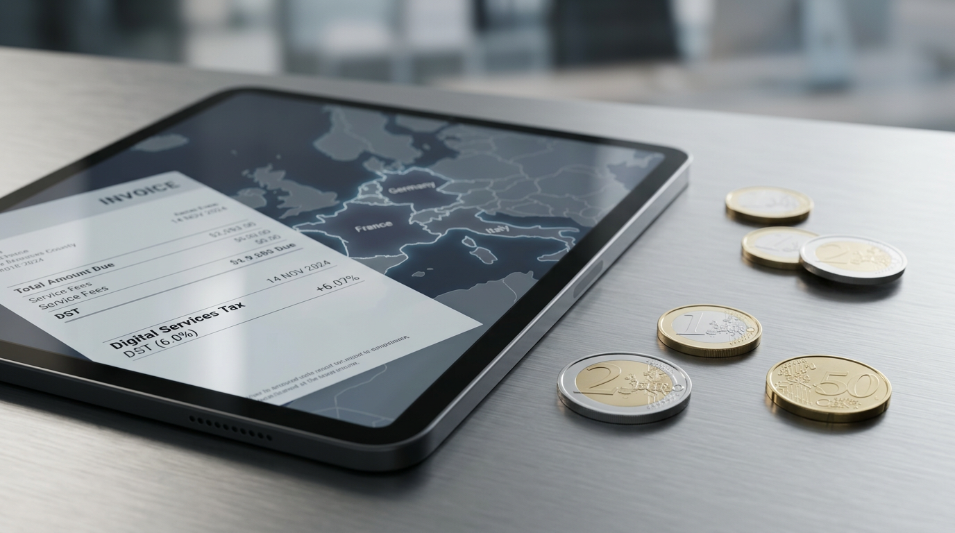 Visualizing Meta's new European digital services taxes impacting advertiser costs and ROAS for ecommerce brands.