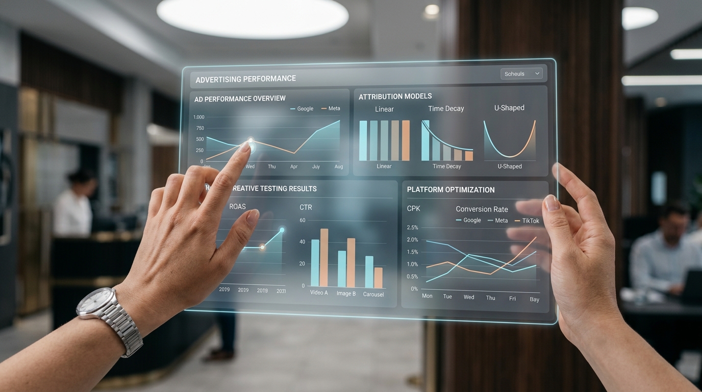 Infographic representing the key drivers of Meta's ad revenue growth, including AI-powered tools like Advantage+, user habits, and network effects.