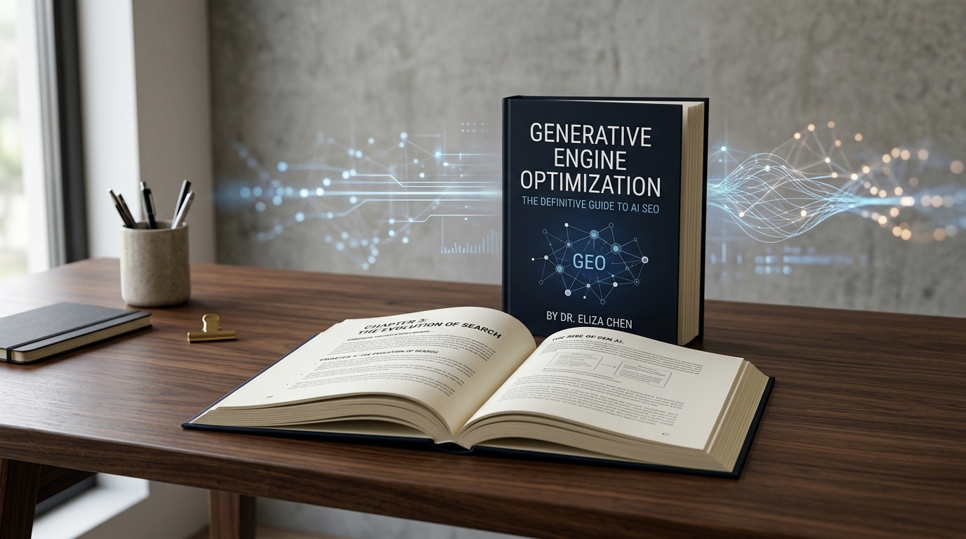 Cover of 'Generative Engine Optimization: The Definitive Guide to AI SEO' by Ross Hudgens, highlighting AI search strategies.