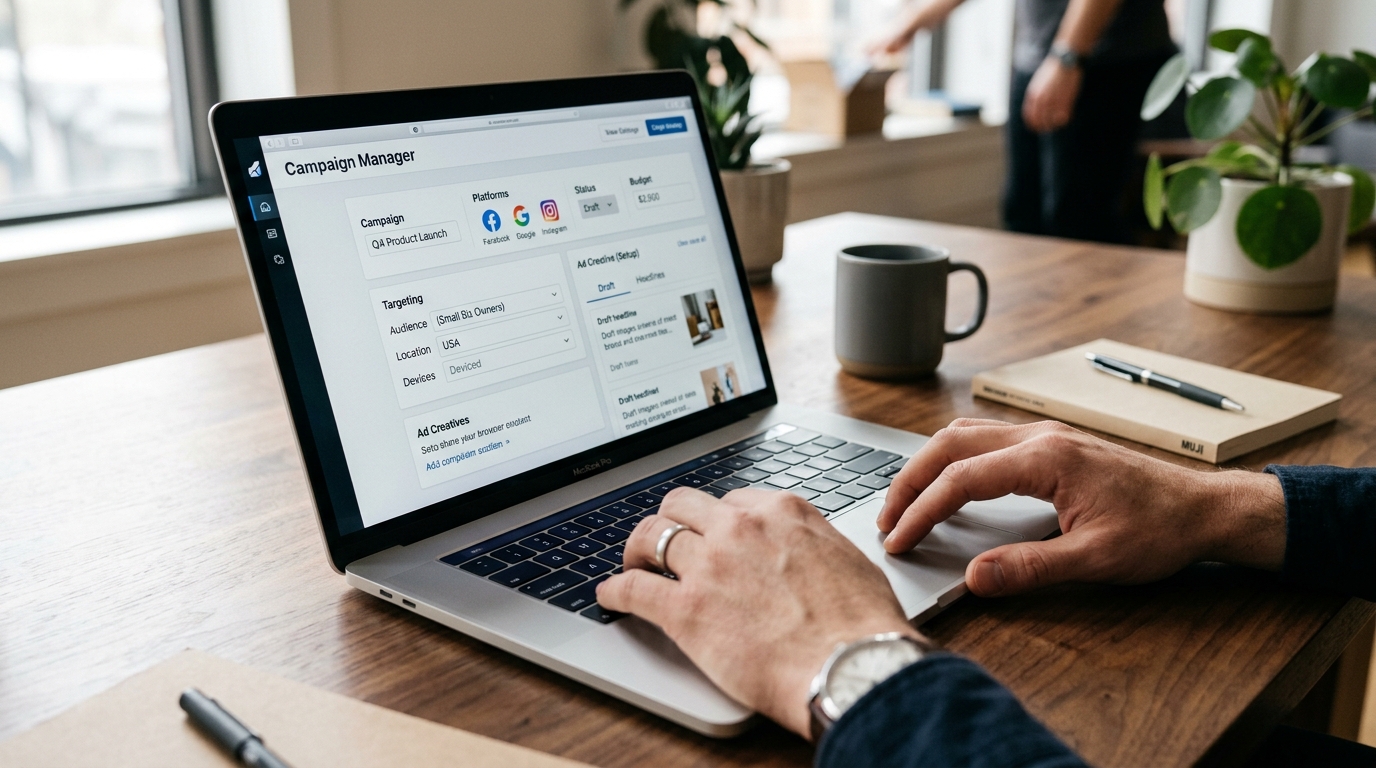 Visual representation of Pinterest's AI-powered Performance+ ad suite interface, showing automated campaign management and optimization for e-commerce.