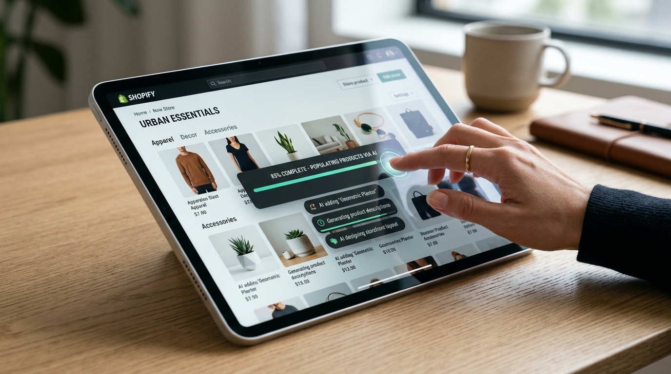 Screenshot of Sell The Trend's AI-powered Shopify Store Builder interface, showing options for niche selection and store creation.