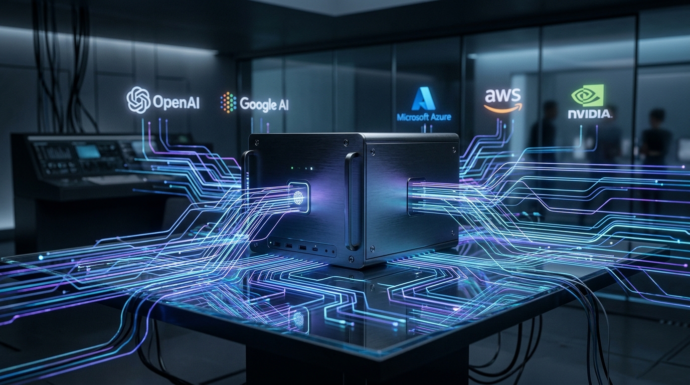 Conceptual image showing Shopify's Agentic Storefronts connecting ecommerce stores to AI platforms like ChatGPT and Google AI.