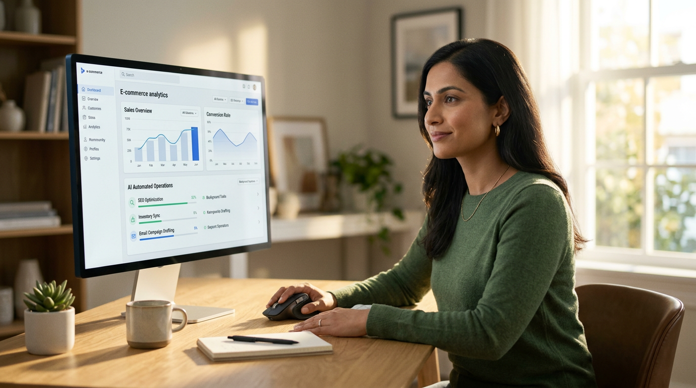 Shopify AI Sidekick generating diverse lifestyle product images from a single photo, enhancing e-commerce visual content quickly.