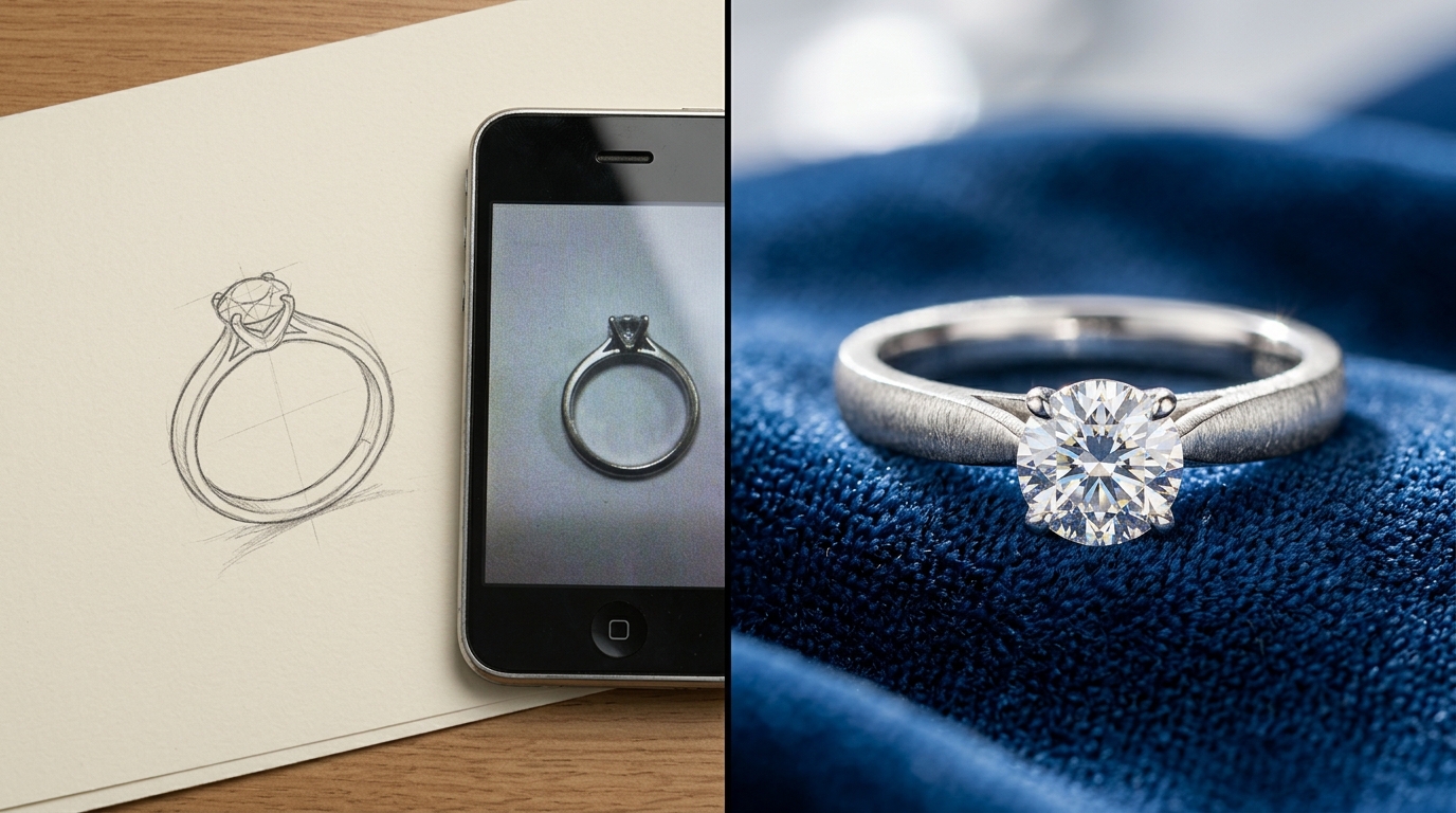 Screenshot of Shopify Tinker AI Playground demonstrating AI-generated product photography for an ecommerce jewelry brand.