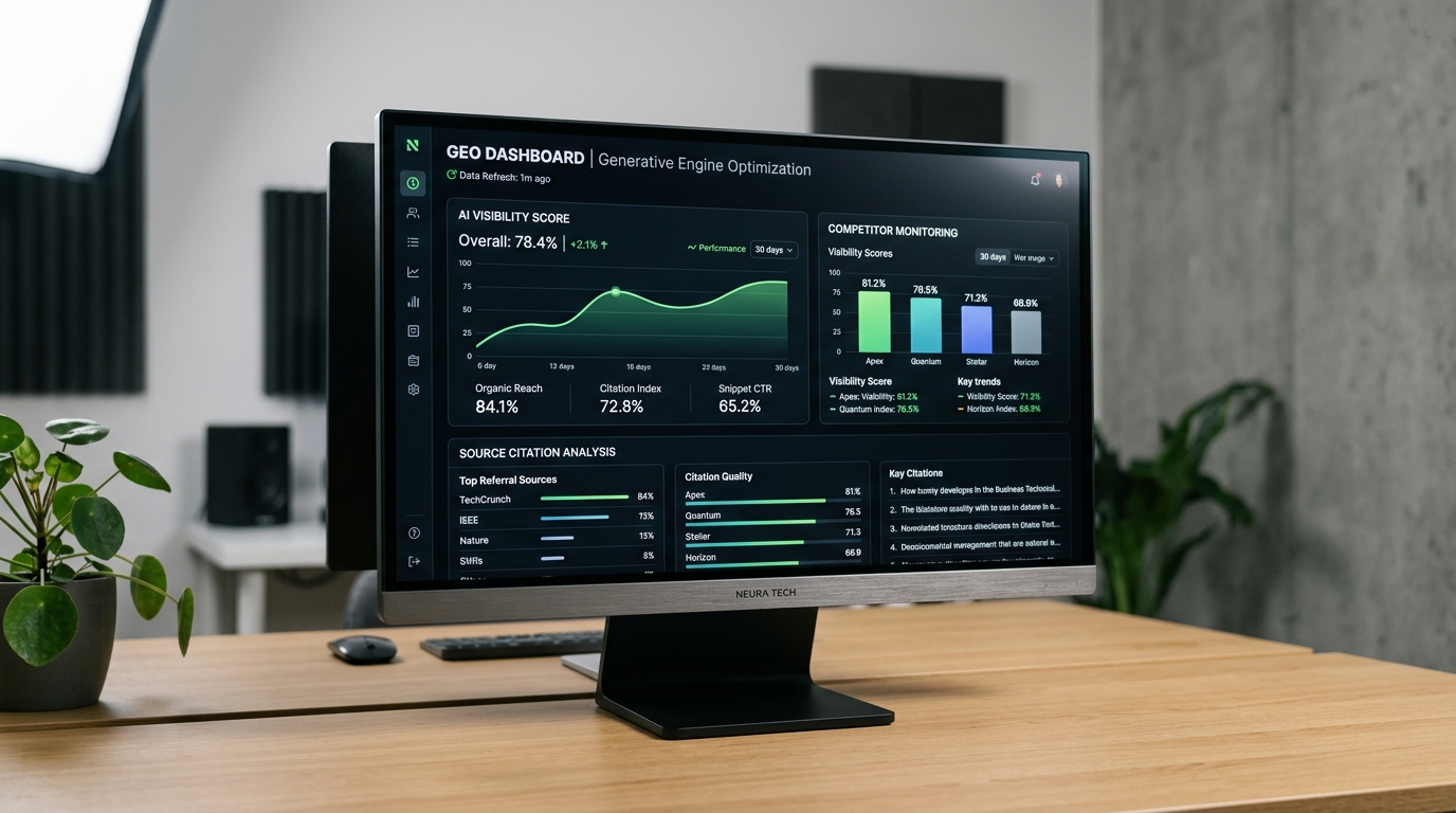 Shoptank V2 platform interface showcasing Shopify store AI visibility scores and Generative Engine Optimization (GEO) performance metrics.