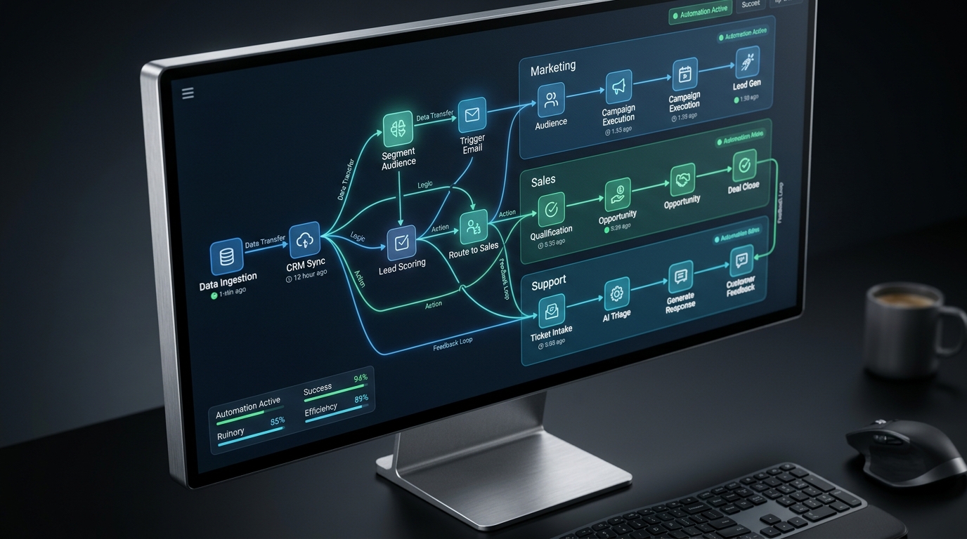 Visual representation of AI technology empowering small businesses to achieve greater efficiency and competitive advantage in their market.