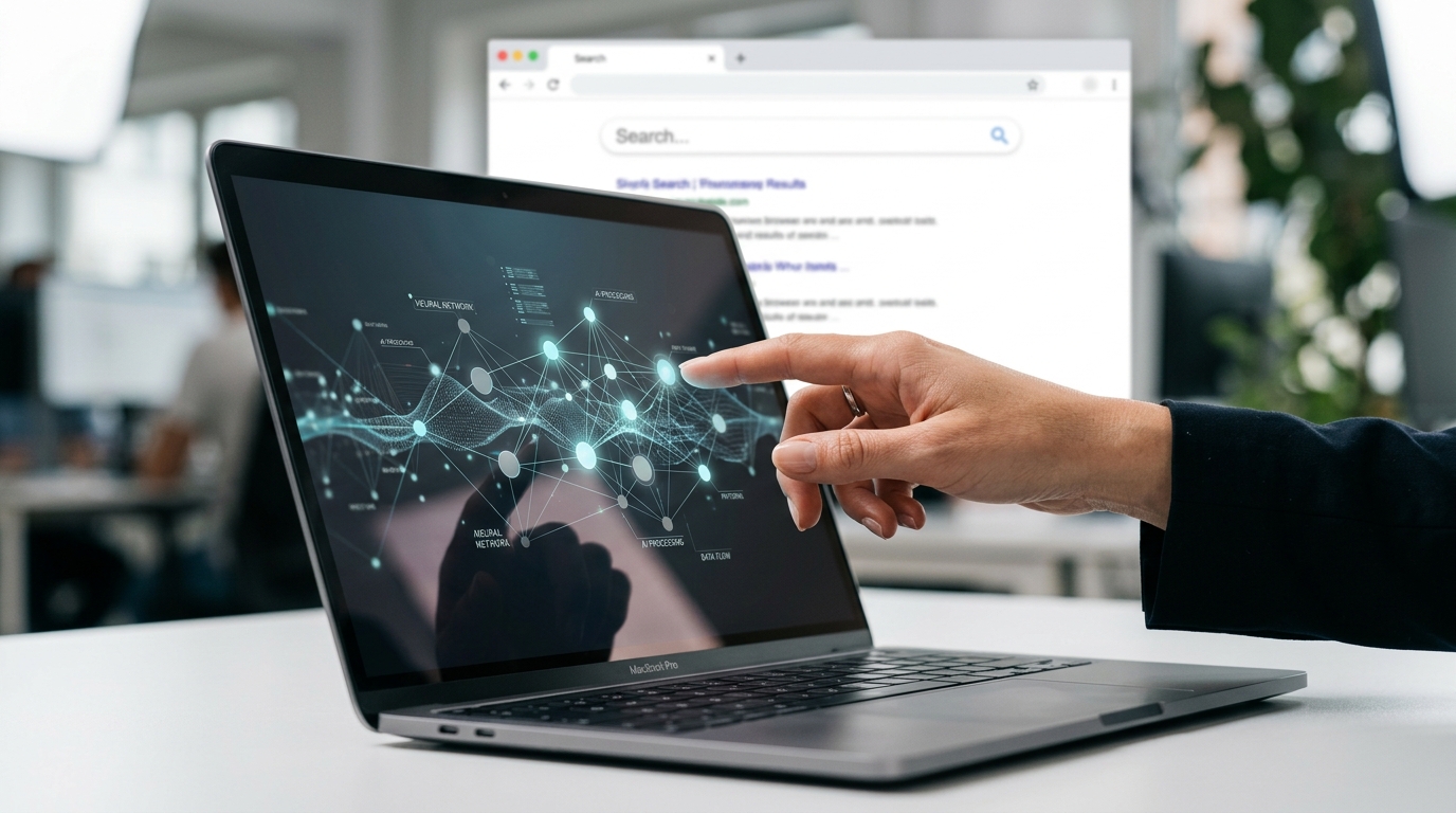 Illustration depicting the shift from traditional search engine results pages to AI-powered generative answers, symbolizing Generative Engine Optimization (GEO).