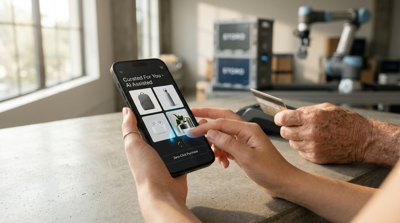Infographic from Stord's AI in E-Commerce Report, detailing consumer AI shopping tool usage and business investment trends in artificial intelligence.