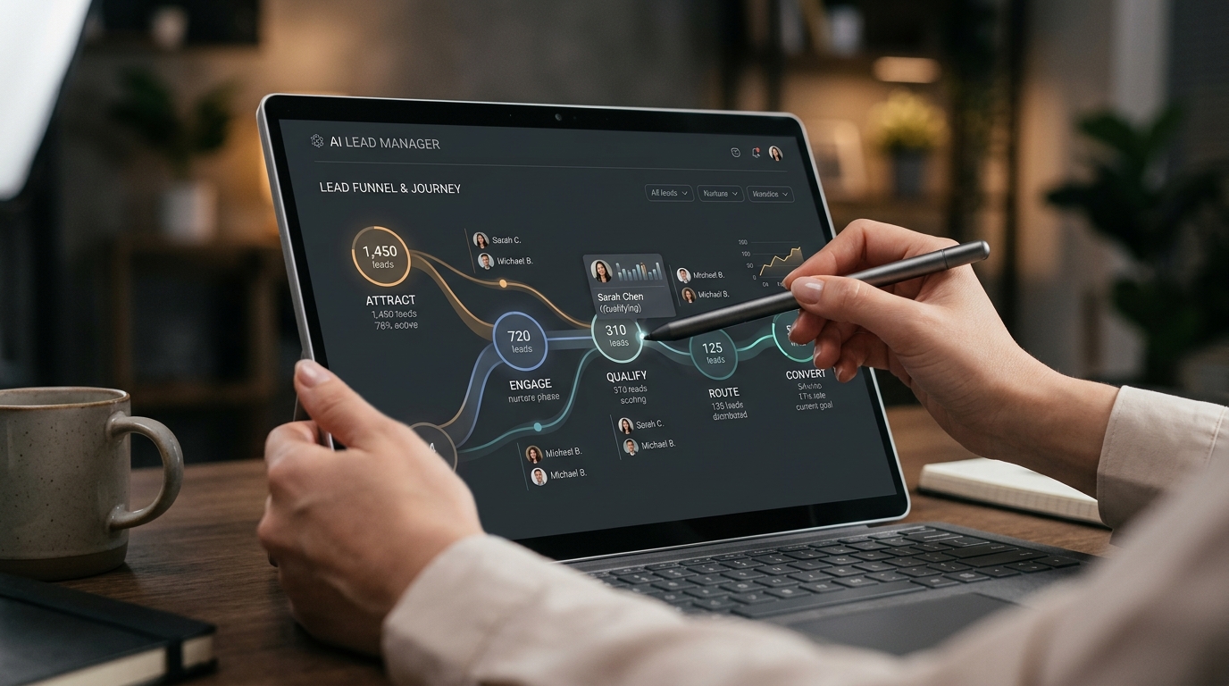 Thryv AI Lead Flow diagram showing automated lead capture, AI-powered scoring, and sales follow-up stages for small businesses.