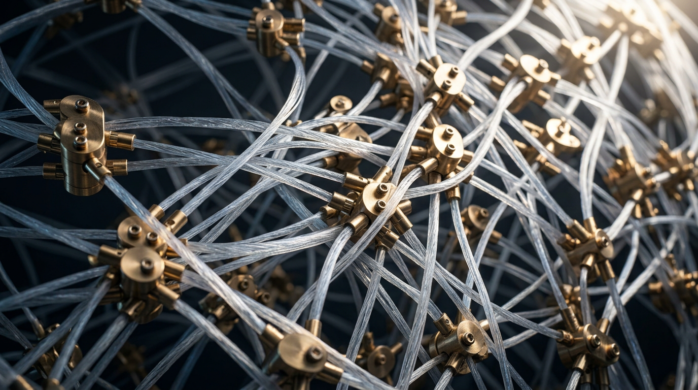 Visual representation of a topic cluster, showing a pillar page connected to supporting content, demonstrating topical authority for AI search.