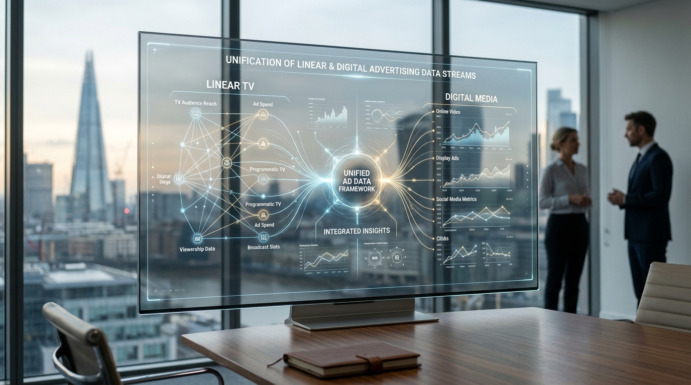 Conceptual diagram illustrating Warner Bros. Discovery's new agentic AI ad tech stack unifying linear and digital advertising on AWS.