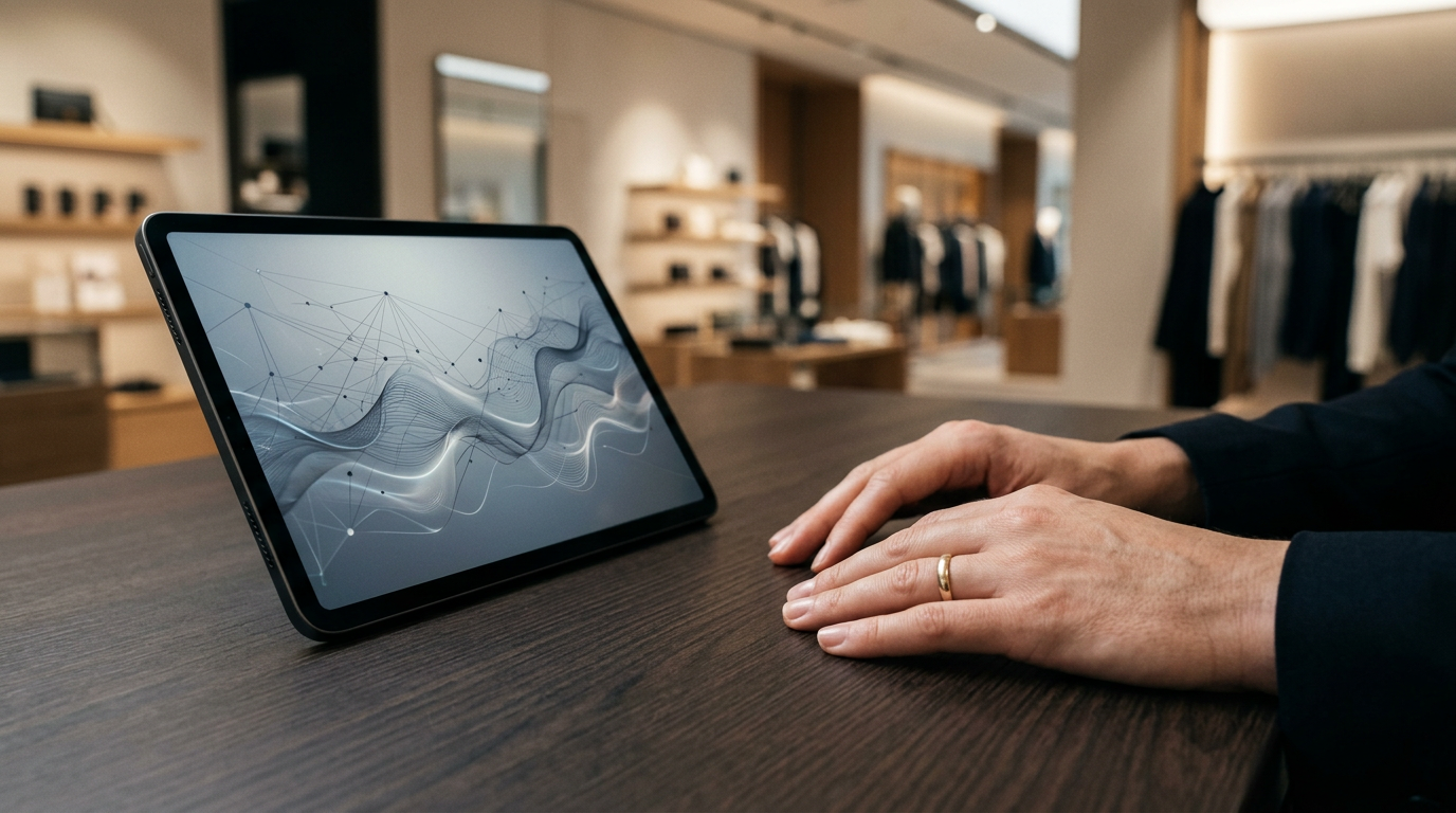Conceptual image showing AI algorithms processing data to dynamically optimize ad creatives for retail media campaigns.