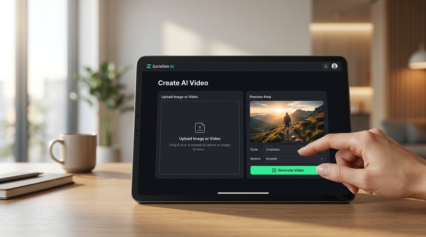 Screenshot of the ZoriaGen AI video generator interface showing an image being transformed into a video clip on BNB Chain.